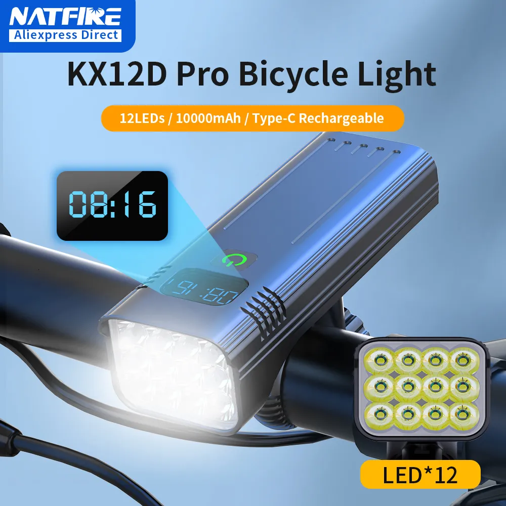 Bike Lights NATFIRE 12 LED Bike Light 4800 Lumen USB C Rechargeable Aluminum MTB Bicycle Light 10000mAh Power Bank Headlight 6 to 12 LED 230904