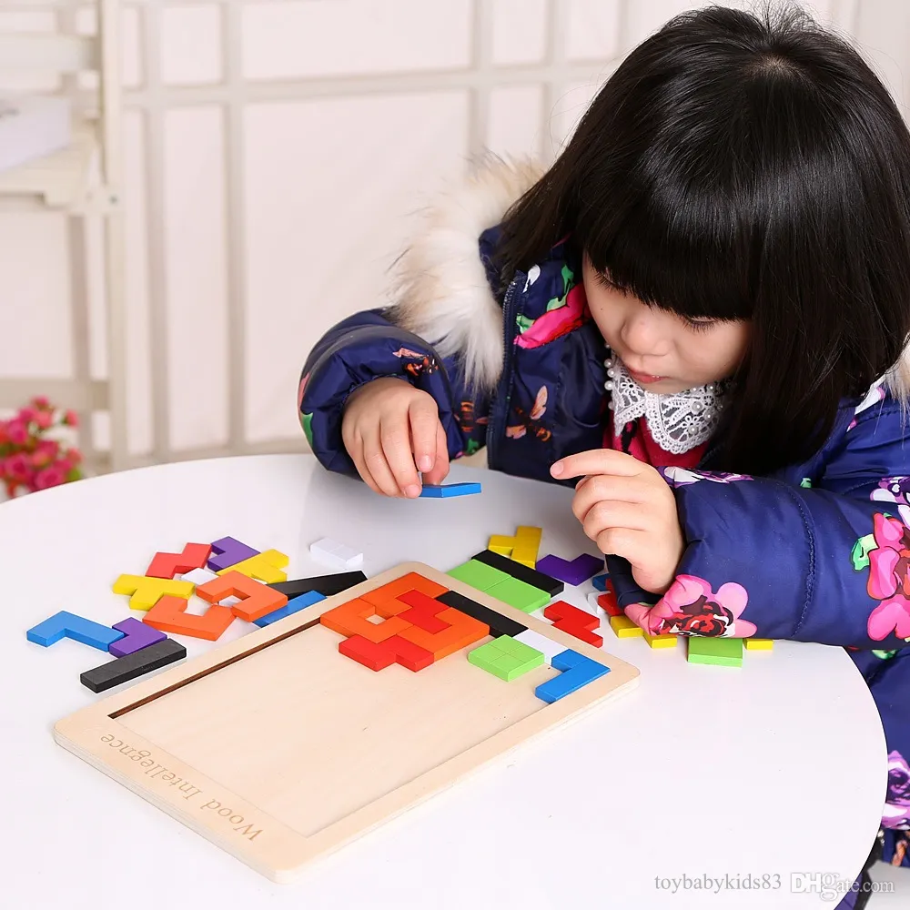 Деревянные игрушки Tangram Color 3D Пазлы Детские Творческие игрушки Diy Головоломки Комплект моделей зерен Нано-головоломка Коврик-головоломка Геометрические игрушки для детей Rompecabezas Adultos Рождественский подарок