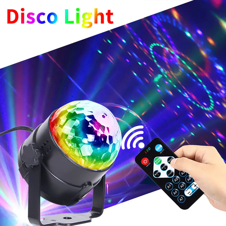 기타 플래시 액세서리 사운드 활성화 된 회전 디스코 볼 DJ 파티 조명 3W 3 LED RGB LED 무대 조명 크리스마스 웨딩 사운드 파티 조명 230904