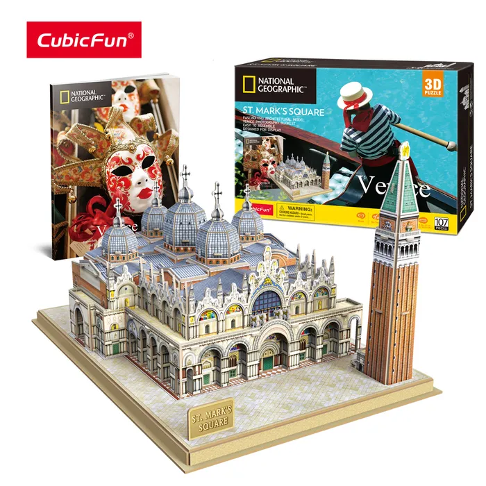 3D Puzzles CubicFun Italy 3D Puzzles Models Architecture Kits for Adults and Kids National Geographic Booklet for Venice St.Mark's Square 230904