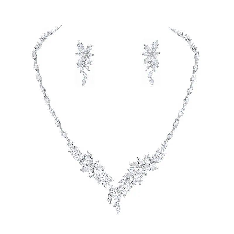 Charm Bracelets Arrival Exquisite Plant Shape Cubic Zirconia Bridal Wedding Necklace and Earring Jewelry Set 230901