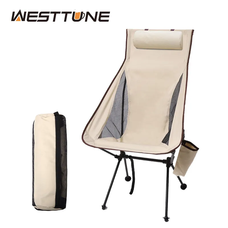 Kampmeubilair Westtune Draagbare opvouwbare campingstoel met hoofdsteun Lichtgewicht toeristische stoelen Aluminium visstoel Tuinmeubilair 230904