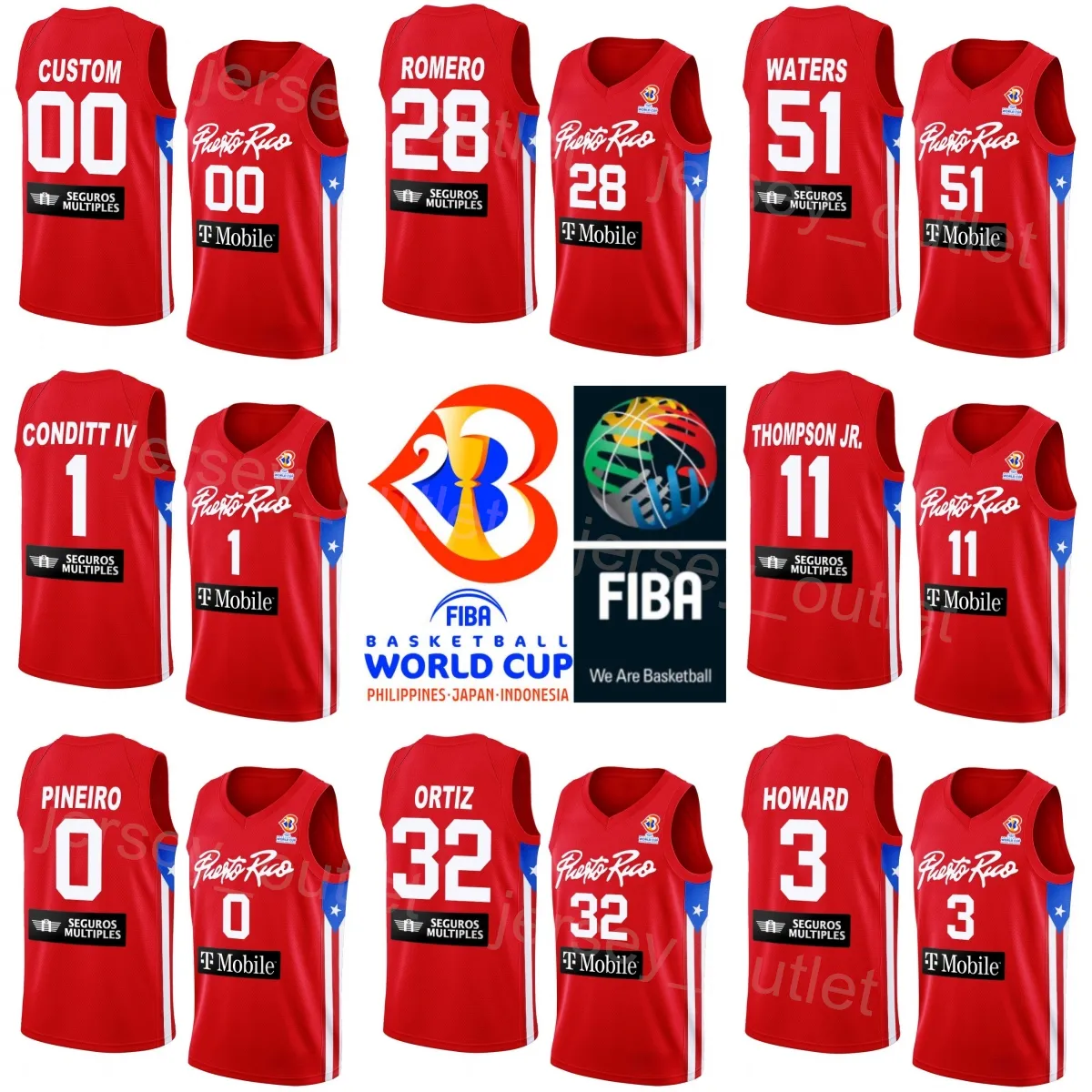 Tryck Puerto Rico World Cup 2023 Basketball 11 Stephen Thompson Jr Jerseys 0 Isaiah Pineiro 51 Tremont Waters 28 Ismael Romero 1 George Conditt 32 Christopher Ortiz