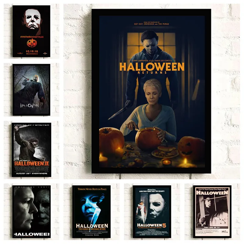 Paintings Halloween Gift Michael Myers Classic Horror Movie Poster Print Canvas Painting Wall Art Picture Living Home Bedroom Decoration 230901