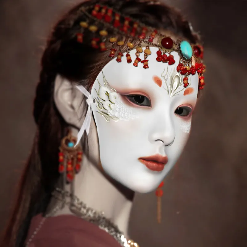 Máscaras de fiesta de alta calidad Halloween Navidad Pascua Retro Cara completa Adulto Phoenix Belleza Emperador Cos Hanfu Props Prom Máscara sexy 230904