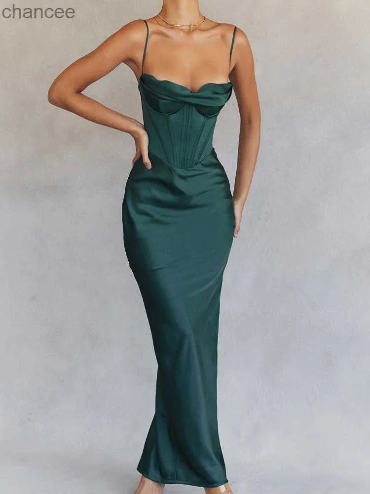 Grundläggande casual klänningar bröllop gästklänning kvinnor 2023 bodycon satin maxi klänning lång spaghetti rem sexig prom kväll festklänningar med handske lila lst230904