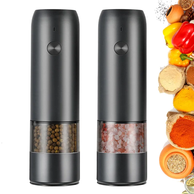 Mills Electric Automatic Mill Pepper and Salt Grinder USB充電スパイスをLEDライト調整可能な粗さ230901