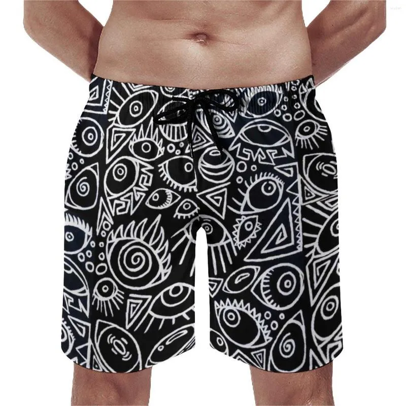 Shorts pour hommes Black White Eyes Board Vision occupée Géométrique Esthétique Vintage Pantalon court Sports Fitness Séchage rapide Maillot de bain