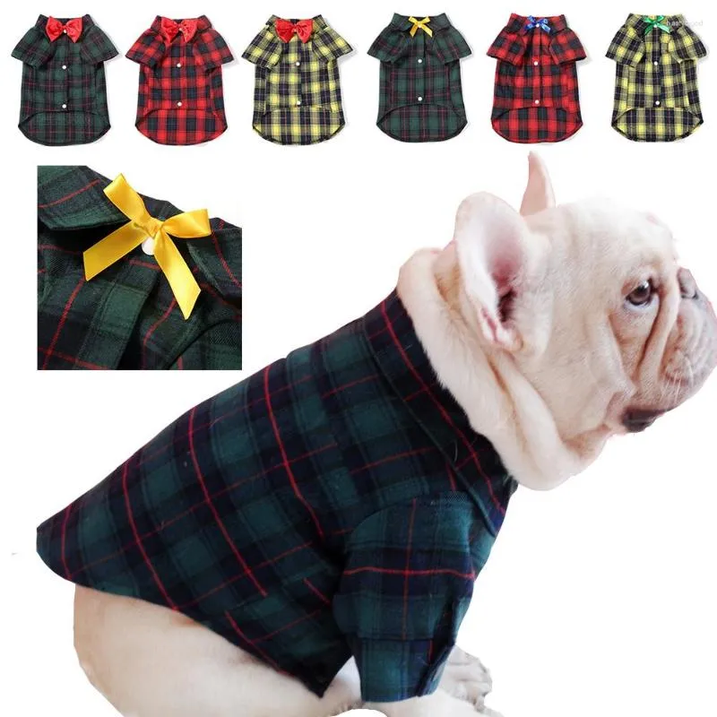 Vêtements pour chiens Vêtements pour animaux de compagnie à carreaux classiques Chemises à nœud papillon Mince Respirant Chat Chiot Gilet en coton pour petits chiens moyens Chihuahua Vêtements