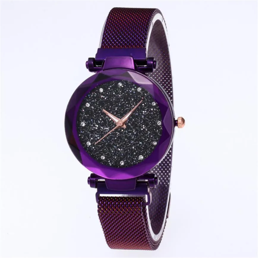 Diamant ciel étoilé cadran montre belle violet Quartz femmes montre dames montres mode femme montre-bracelet décontractée 321n