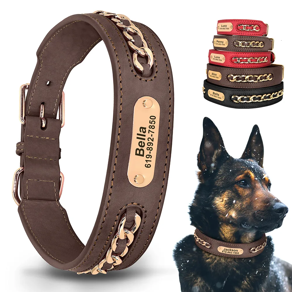 Hundhalsar Leases Custom Leather Dog Collar Accessories Personlig ID -magnettplatta för små medium stora hundar Franska bulldogg Pitbull 230901