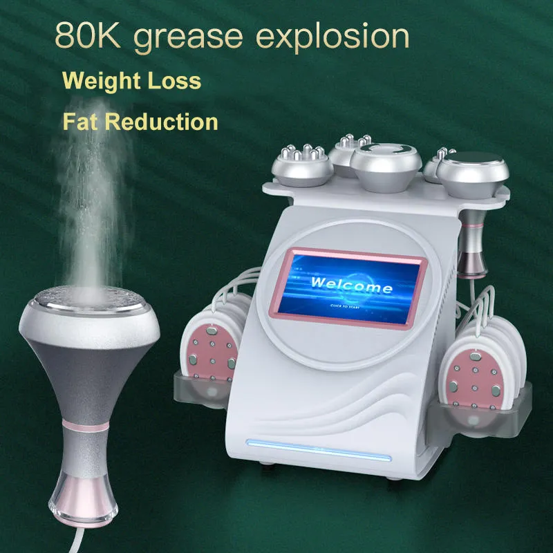 Latest Ultrasonic 80K Cavitation RF Vacuum Massage Slimming Machine 6 in 1 Radio Frequency Facial Lifting Vacuum Device