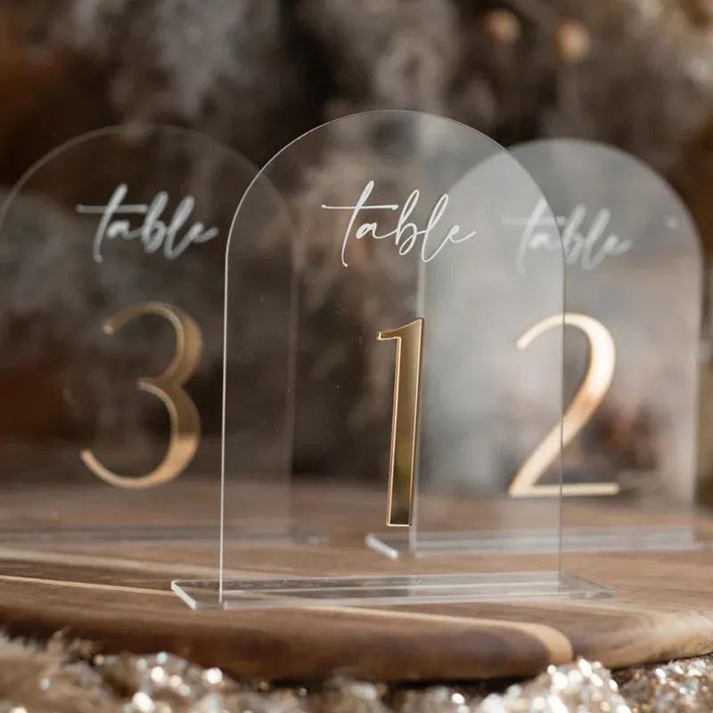 Autres fournitures de fête d'événement Arch Acrylique Numéros de table Clear Gold Sign Golden Plexi Luxury Wedding Decor Centerpieces Décoration 230901