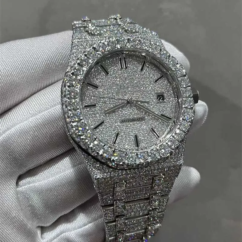 Ap Version VVS Moissanite Mens Automatic Watch With Silver Vvs