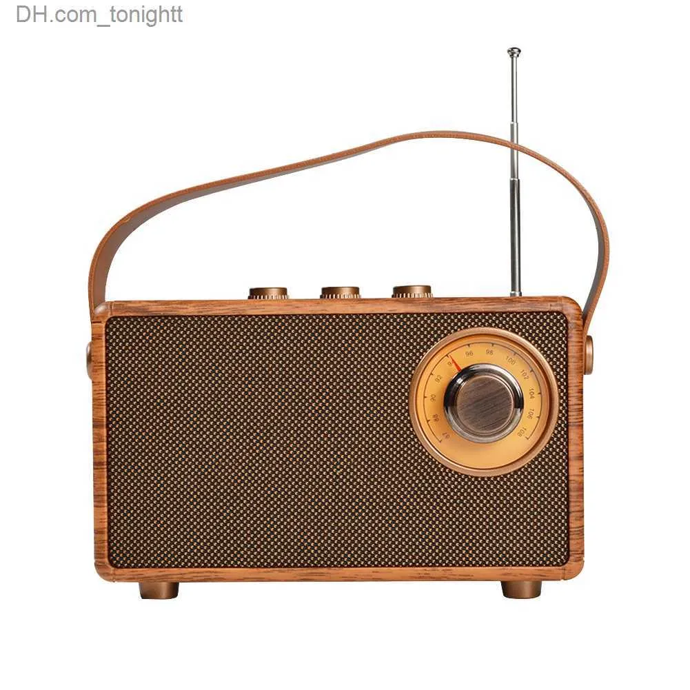 ポータブルスピーカーレトロFMラジオポータブル木製Bluetoothラジオ