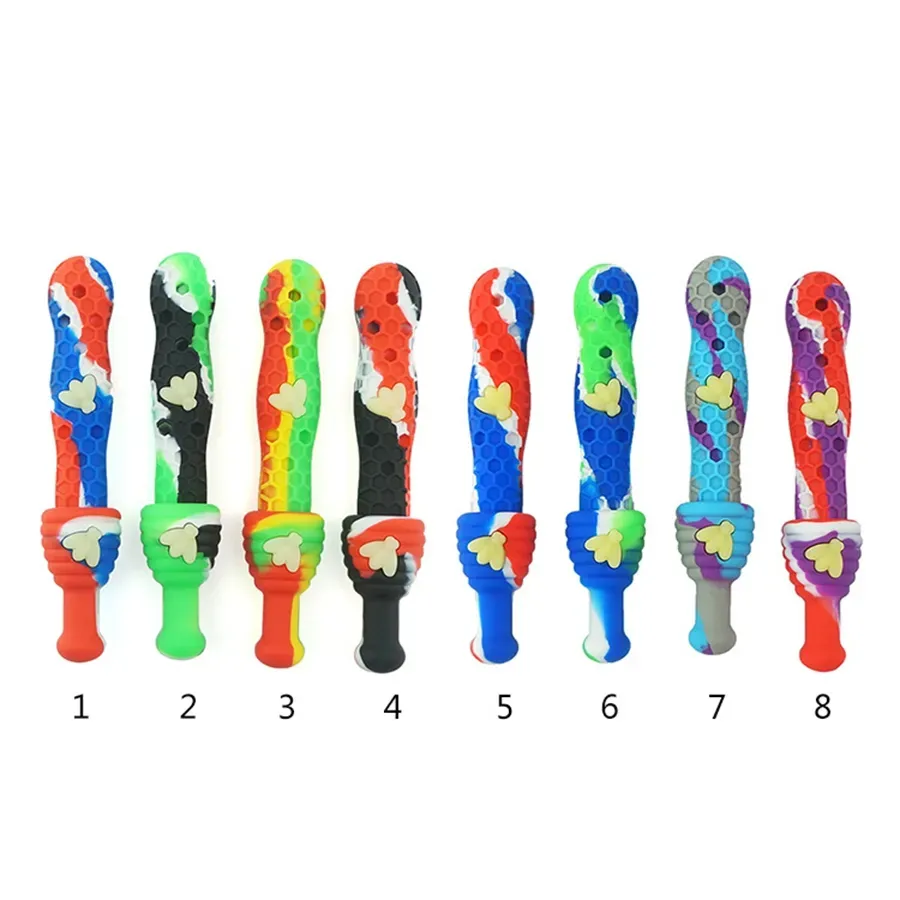 Mini Silicone pipes 10/14mm Stainless steel Tip Dab Straw Oil Rigs Silicone Smoking Pipe glass pipe smoking accessories dab rigs DHL