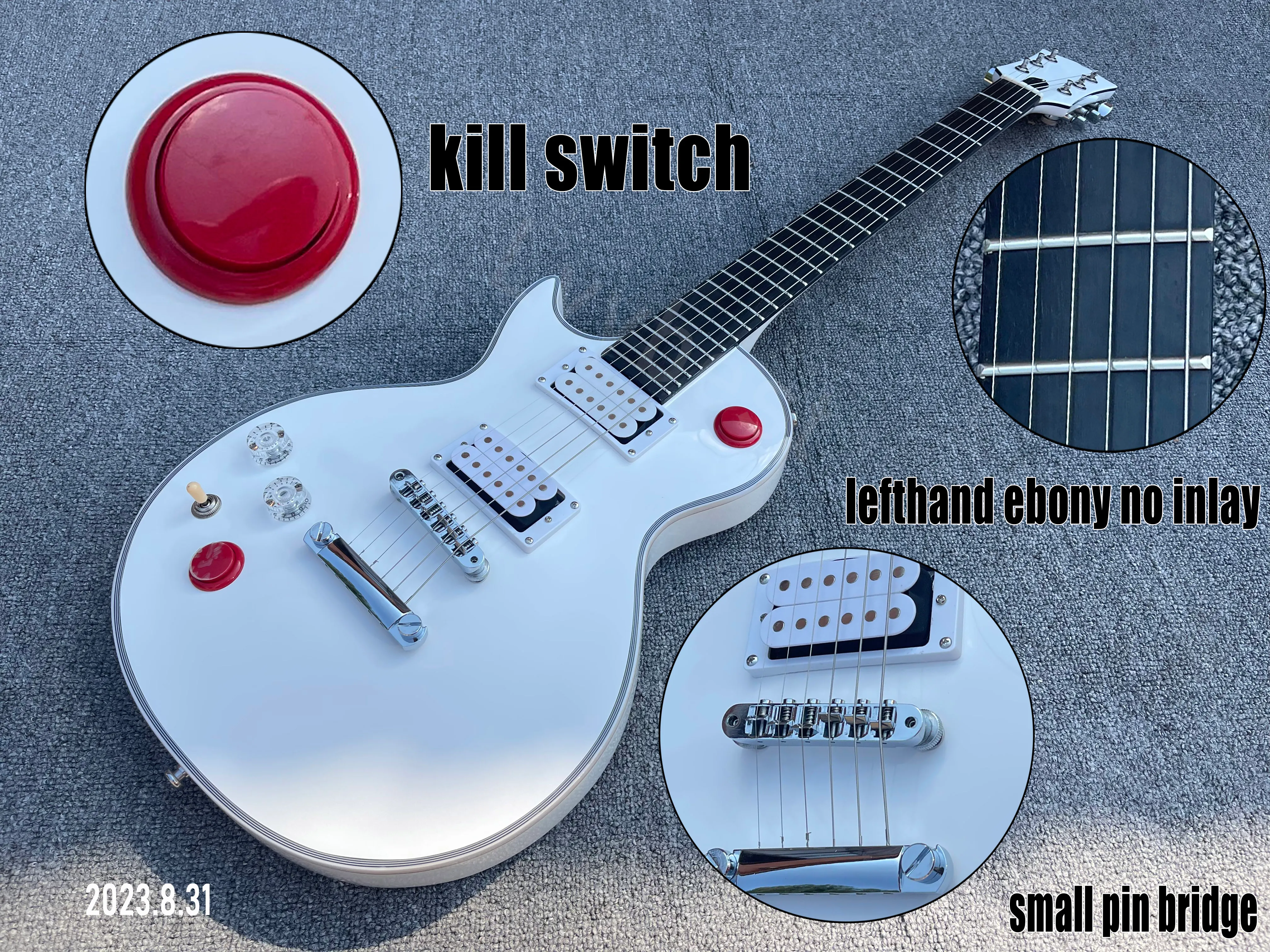 Sol El Elektro Gitar Katı Beyaz Bitmiş HH Beyaz Açık Kutup Pikapları Ebony Klavye 27 Ölçek Kırmızı Öldürme Switch