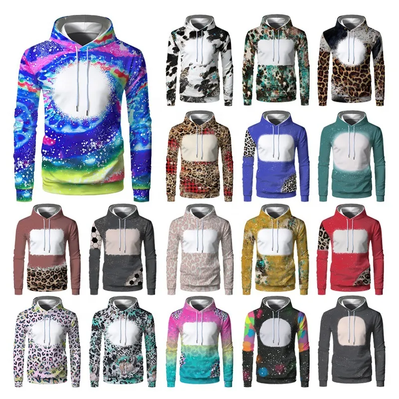 wholesale men's 100% Polyester Blank Leopard Faux Bleach Hoodies Custom 3d Printed Sublimation Tie Dye Hoodies FS9545 SEP04