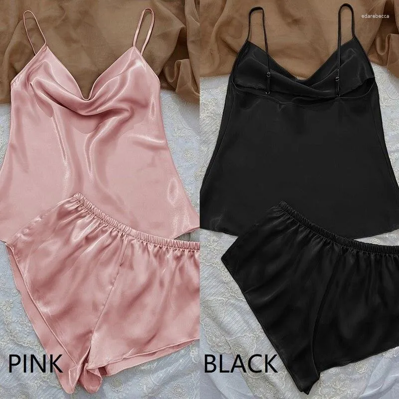 Women Ice Silk Pajamas Sleepwear Pajama Set Camisole Shorts L XL XXL Gray  Pink Low Cut Comfortable Casual Summer - AliExpress