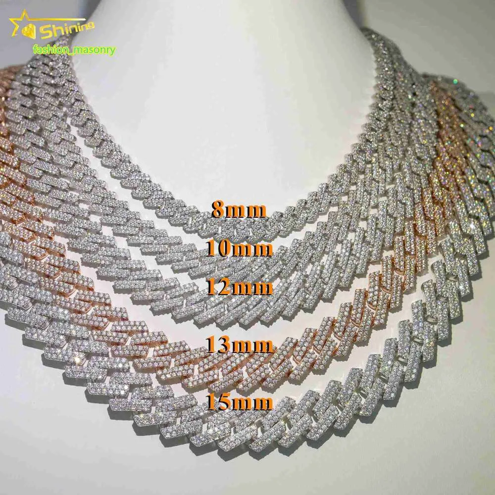 Preço de atacado VVS Moissanite 2 linhas Miami Gold Chain Chain Colar 925 Sterling Silver Diamond Mossanite Link