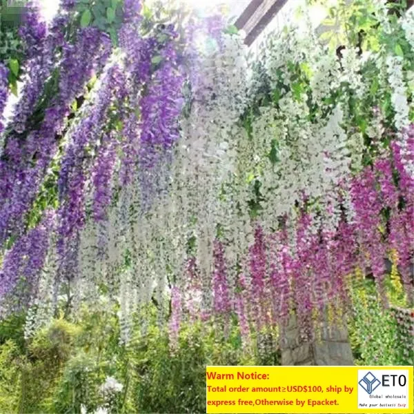 Decorative Flowers Wreaths 110cm Great Gatsby Home Party Garden Flower Decoation Elegant Artifical Silk Wisteria Vine Wedding ZZ