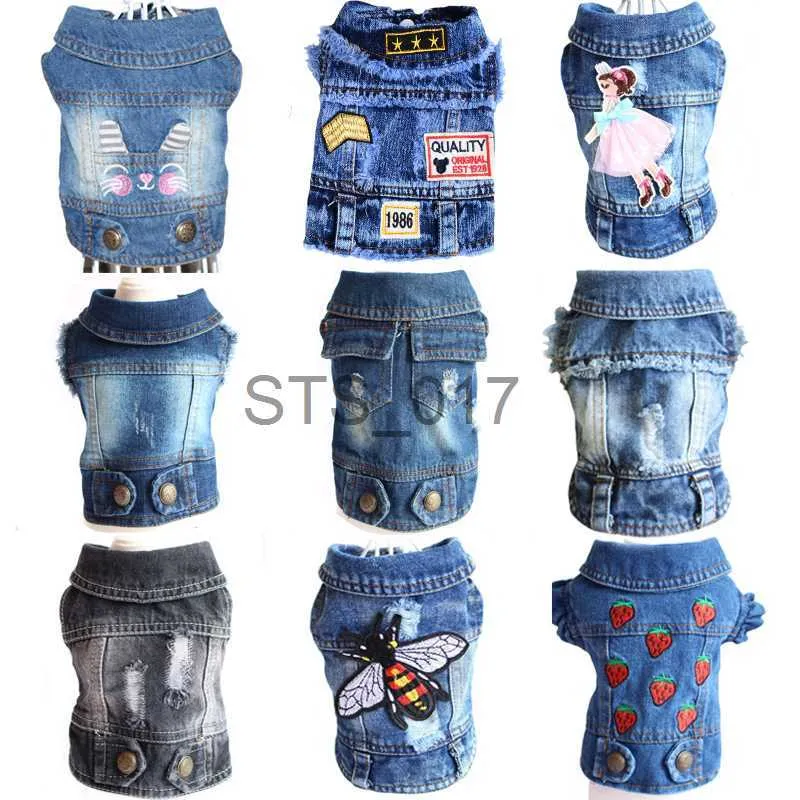 Vêtements pour chiens Denim élégant et pour petits chiens moyens revers Jeans gilet manteau printemps automne vêtements pour chiens pour Chihuahua Bulldog teckel x0904