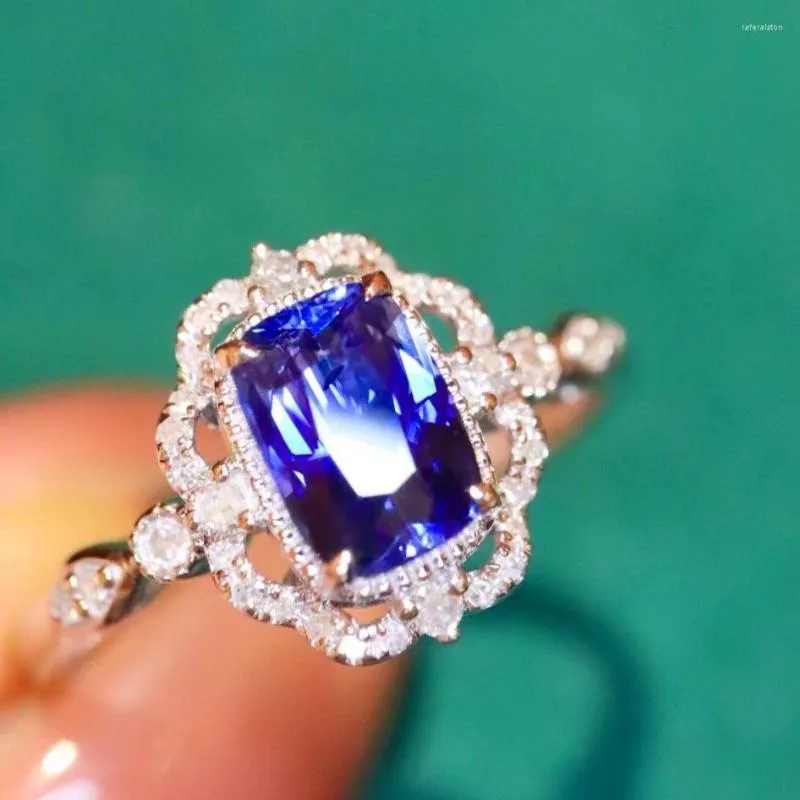 Bagues de cluster LR2023 Bague saphir bleu 1,12 ct véritable pur 18 carats naturels non chauffées pierres précieuses royales diamants pierre femme