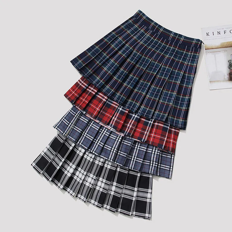 Kjolar korta veckade kjol kvinnor a-line rutiga kjolar damer hög midja tartan skolkoreanska kjolar för kvinnor 230901