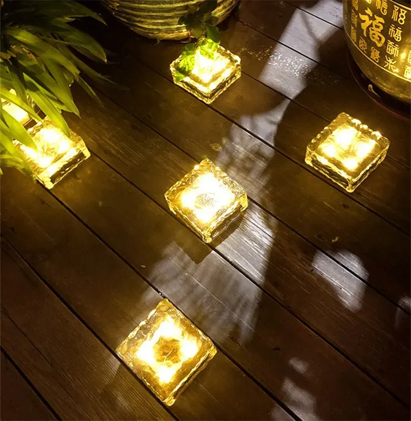 Solar Glass Brick Light Ice Cube Lighting LED Landscape Lamp Buried Lamps Square for Christmas Outdoor Path Road