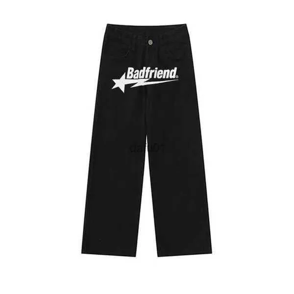 Y2K Straight Printed Badfriend Jeans For Men Oversized, Wide Y2K Straight Printed Badfriend Jeans For Men Oversized, Wide