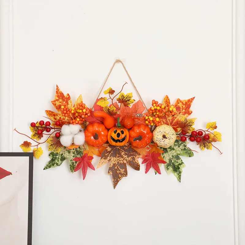 Decorative Flowers Wreaths Dekorasi Halloween hiasan dinding gantung labu daun Maple dekorasi musim gugur 230904