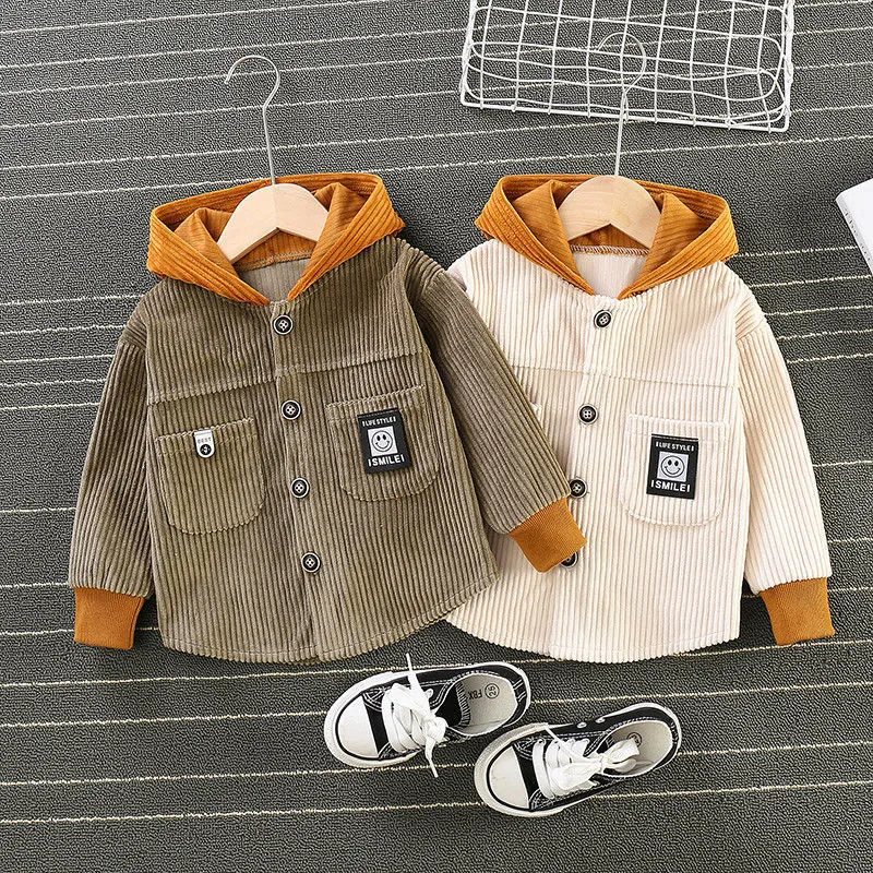 Jaquetas Meninos Primavera e Outono Corduroy Casaco Crianças Hoodie Top 14 Anos Bebê Jaqueta Roupas 230904