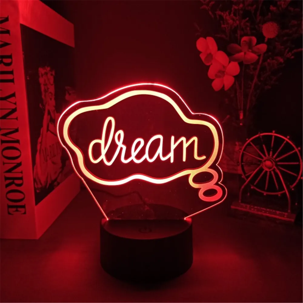 Novelty Items 3D LED Night Light Room Decor Good Vibes Dream Open