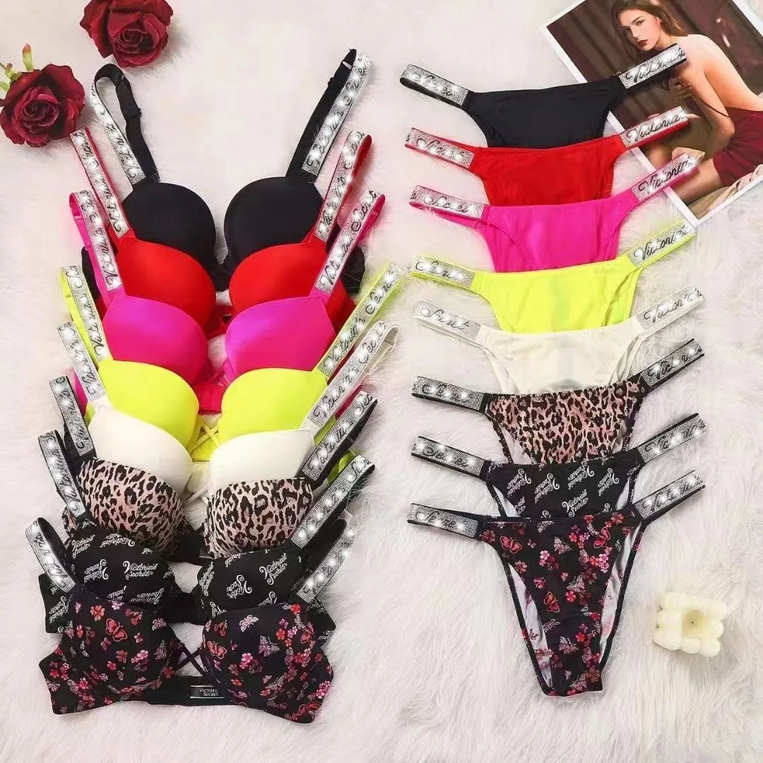 Bras swimwears Set Letter Sexy Women Breathable Rhinestones Underwear Bra luxury designer Solid Brief Panty 2 Pieces Sets Lady Lingerie bras Gather girl 8 colors