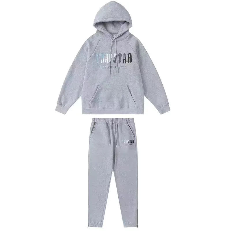 Trapstar Chenille Decoded Hooded Tracksuit Grey Black/Green Unisex Casual  Sets