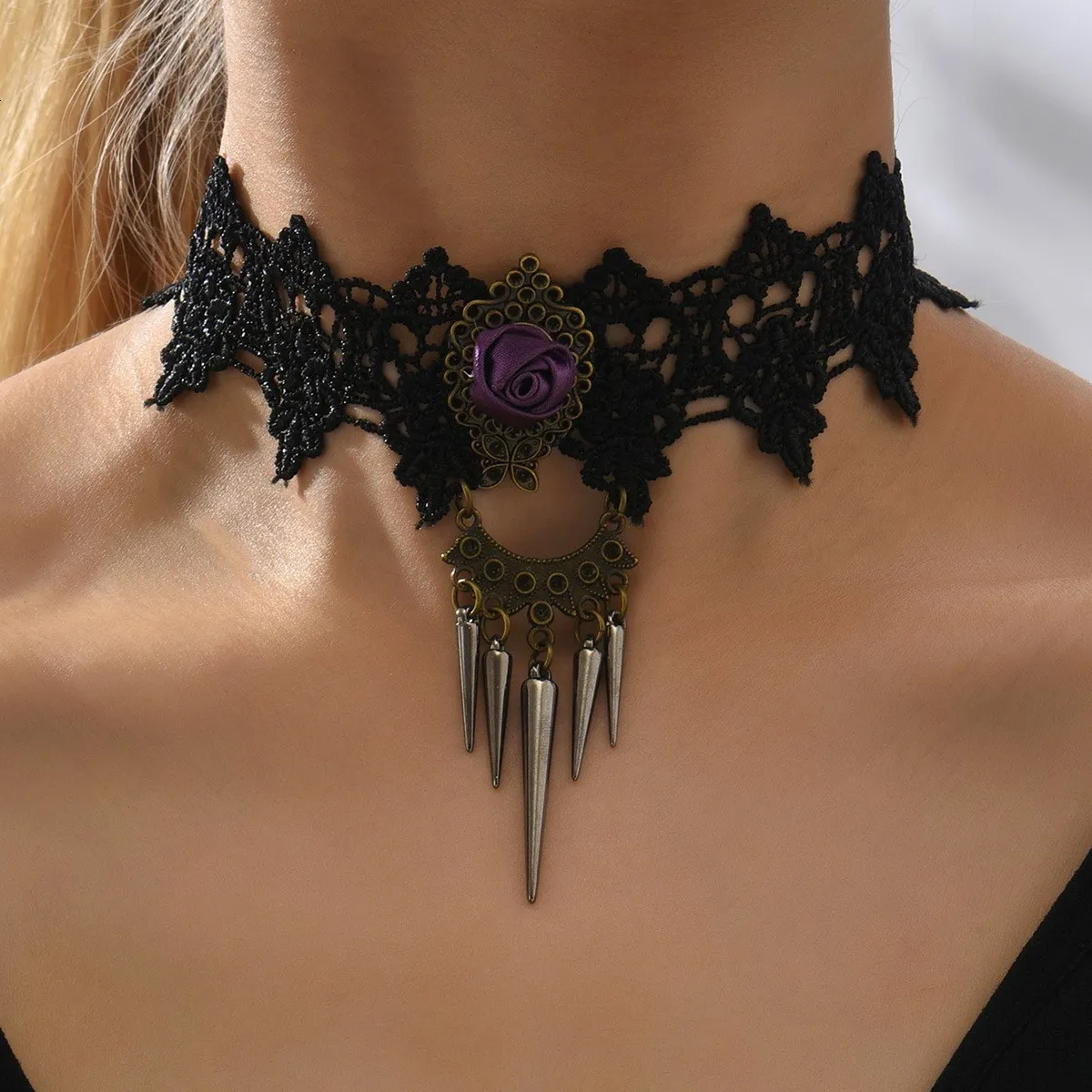 Hanger Kettingen Halloween Punk kant kraagbeen ketting choker 230901