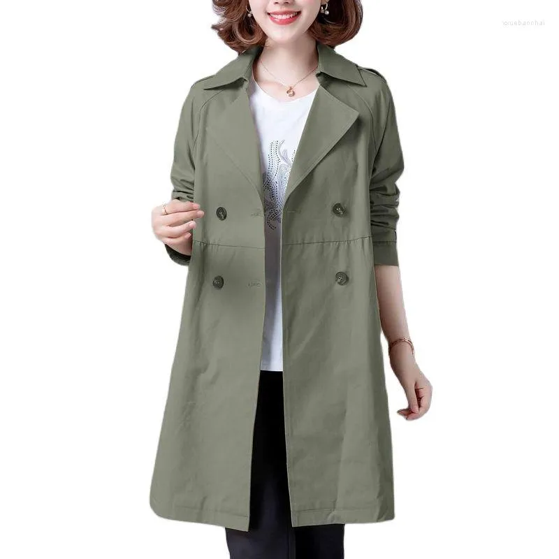 Trench da donna 2023 Cappotto stile autunno primavera Cappotto femminile sciolto medio lungo Doppio petto Giacca da donna con temperamento moda