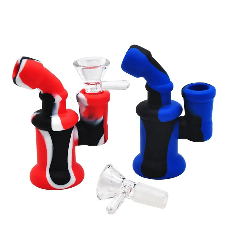 Senaste mini färgglada innovativa silikon bong pipes kit glas filter handtag tratt skålen enkel ren ört tobak cigaretthållare bärbara rökhandpipar dhl