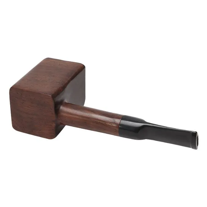 Solid Black Wood Ebony Hand Tobacco Cigarette Smoking Pipe Hammer Filter Wooden Flower Patterns Tool Accessories 3 Styles choose