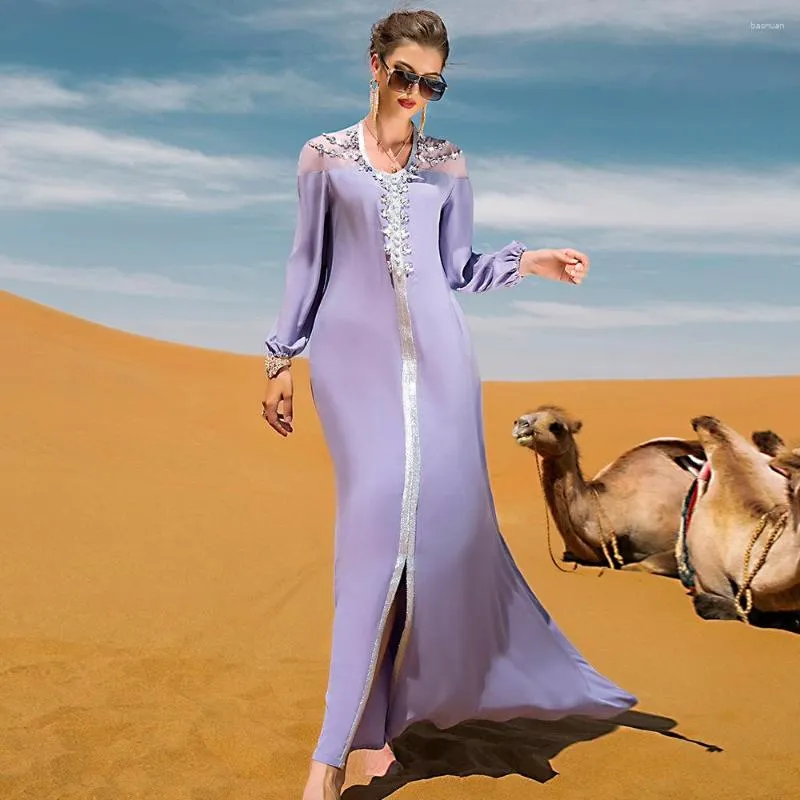 Etniska kläder Satin Abaya Dubai Turkiet Arabiska muslimska Maxi -klänningar för kvinnor Elegant Jalabiya Islam Marockan Kaftan Robe Caftan Marocain