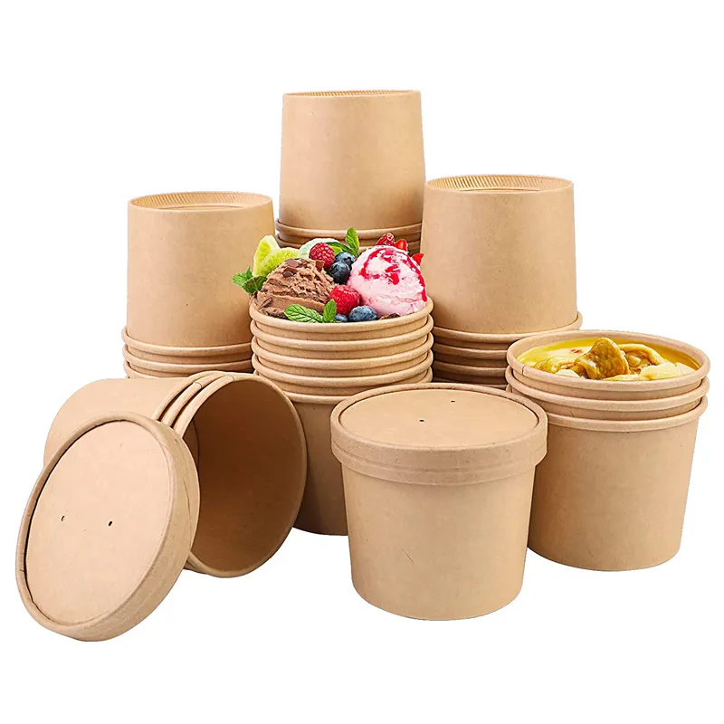 Disposable Take Out Containers 25Pcs Oirlproof Kraft Paper Soup Container With Lids Milk Cup For Drinking 230901