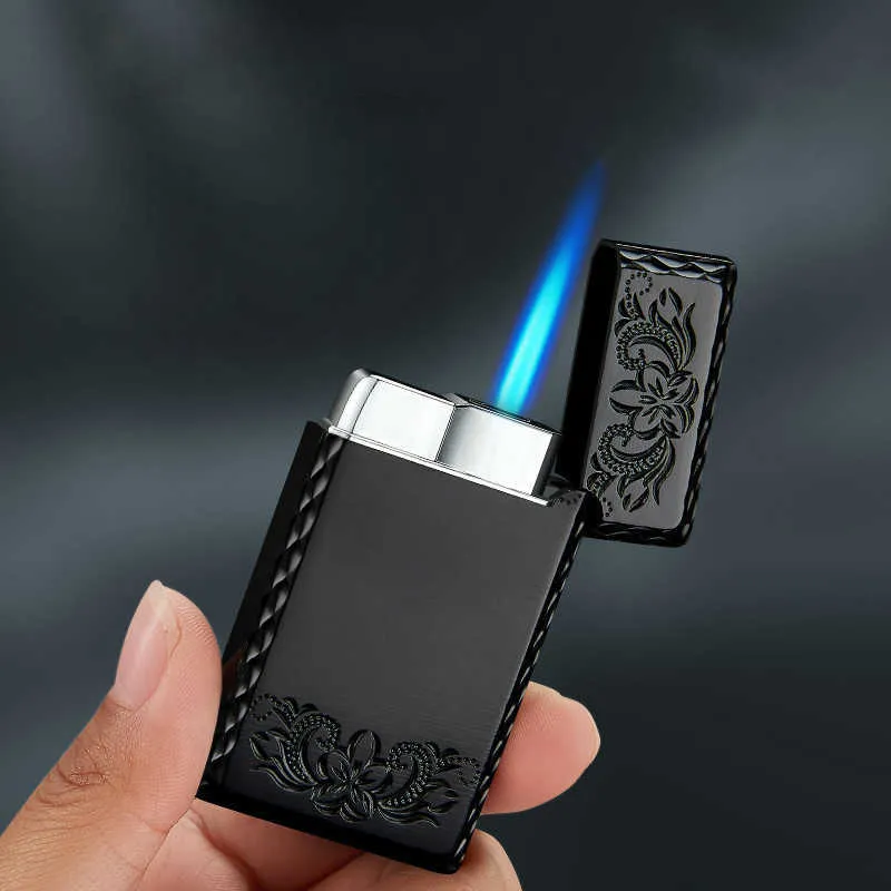 Encendedor turbo de butano 2020 Nuevo 1300C Llama azul Sin encendedor de gas Mini encendedores de metal cuadrados Accesorios para fumar Encendedores de cigarrillos YDZJ