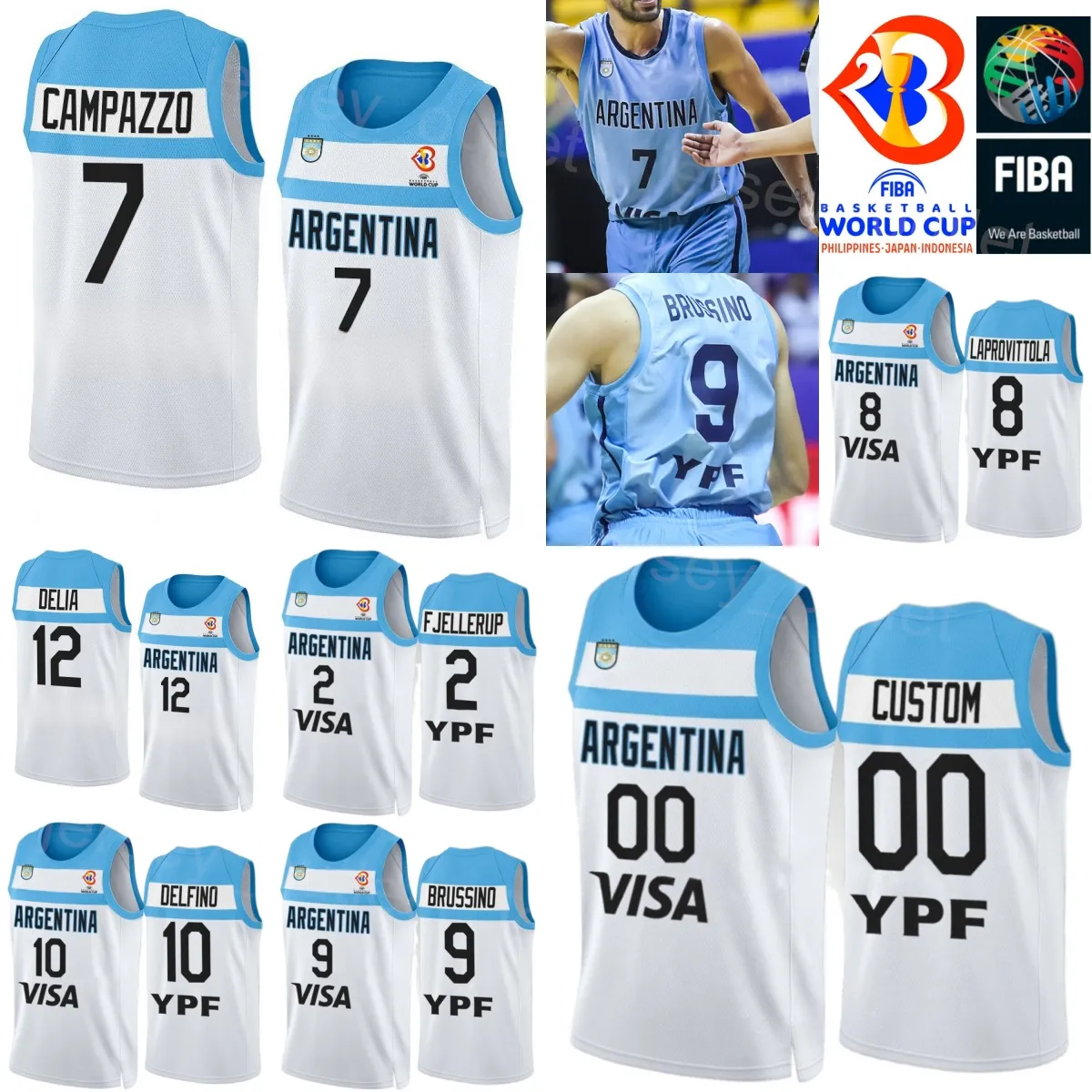 Imprimer Coupe du monde 2023 Argentine Basketball 9 Nicolas Brussino Maillot Équipe nationale 10 Carlos Delfino 8 Nicolas Laprovittola 12 Marcos DELIA 2 Maximo Fjellerup Sport