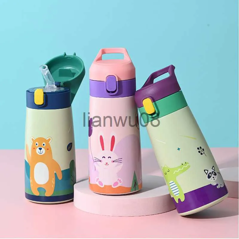 Tasses Plats Ustensiles 350 ml 500 ml Enfants Thermos Tasse Double Bouteille d'eau en acier inoxydable Thermique Dessin animé Bouteille d'eau Bouteille d'eau Tumbler pour enfants x0904