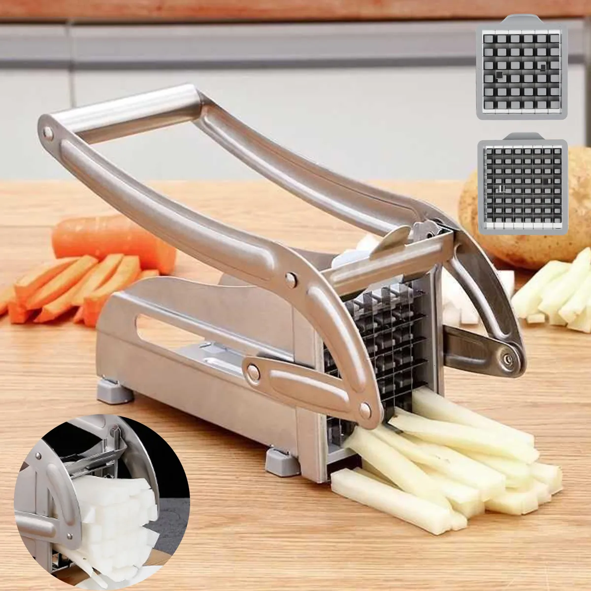 Fruit Groente Gereedschap Roestvrij Staal Frietensnijder Aardappelsnijder Multifunctionele Chopper Met 2 Messen Voor Tomaat Koken 230901