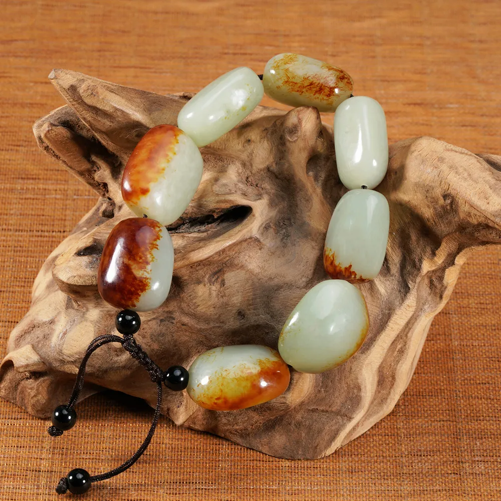 Xinjiang Hetian jade seed material with type bracelet Natural rough red skin men's jade bracelet