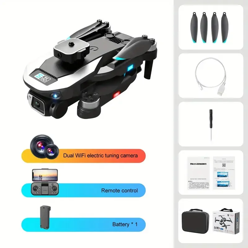 Drone RC com motor sem escova S150: prevenção de obstáculos, posicionamento de fluxo, câmera dupla ajustável, quadricóptero UAV