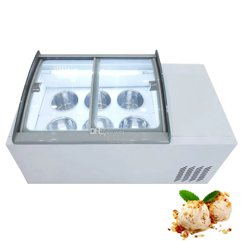 Ice Cream Display Cabinet Refrigerator Commercial Ice Porridge Freezer Machine 6 Round Barrels Hard Ice Cream Showcase