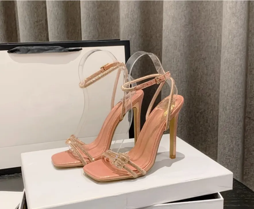 Fashion Women High Heels Summer New Water Diamond Button Strap Fine Heels With Skirt Sandals Women 35 42 From 20 97 DHgate