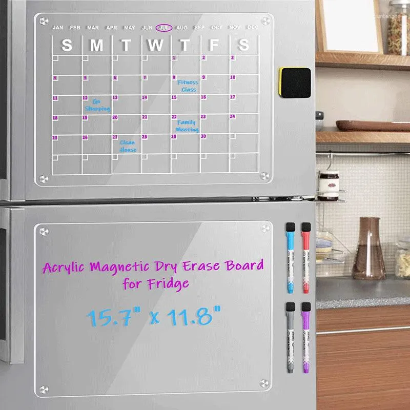 Smyckespåsar transparent akryl magnetisk torr raderingsplatta plexiglas hängande kalenderbräda kylskåp Obs
